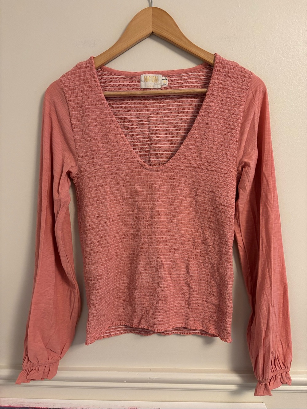 Nation LTD Dusty Rose Long Sleeve V-Neck Textured Top